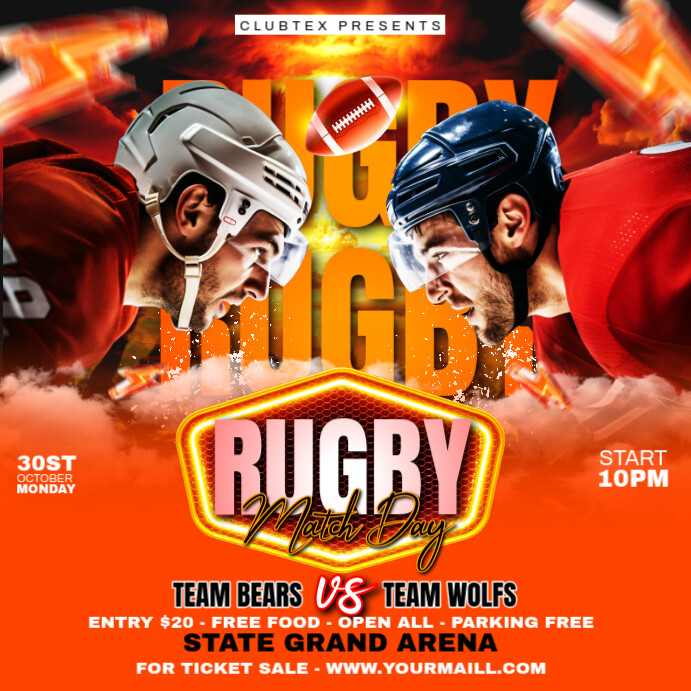Black Rugby Match Square Template | PosterMyWall