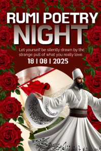 Red Maximalist Rumi Poetry Night Poster template