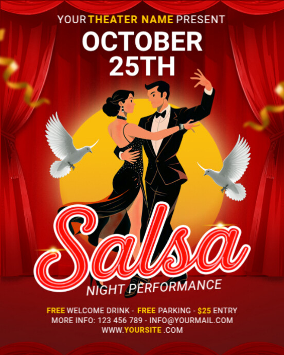 Red Maximalist Salsa Night Performance Instagram Portrait template