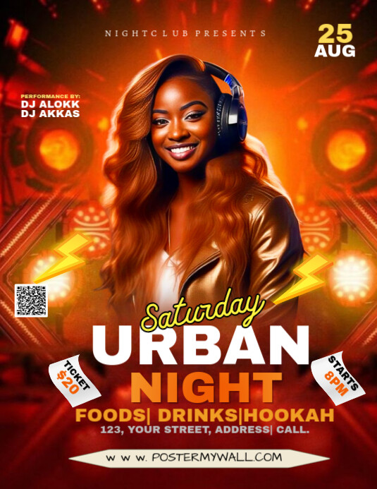 Red Maximalist Saturday Urban Night  Flyer (us Letter) Pamflet (VSA Brief) template