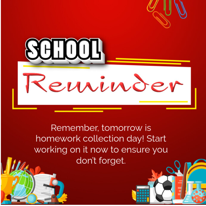 Red Maximalist School Assignment Reminder Instagram Post template