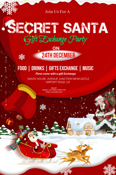 Red Maximalist Secret Santa Gift Exchange Party Poster Templat ...