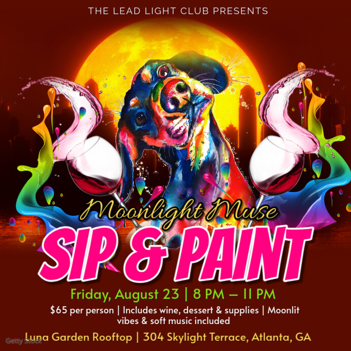 Red Maximalist Sip & Paint: Moonlight Muse Instagram Post template