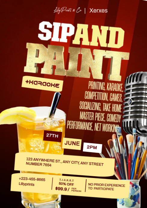 Red Maximalist Sip And Paint Flyer  A4 template