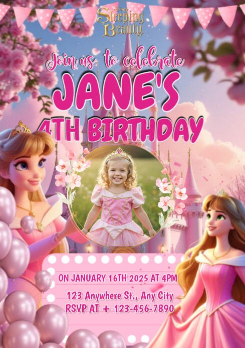 Red Maximalist Sleeping Beauty Birthday Invatation A4 template