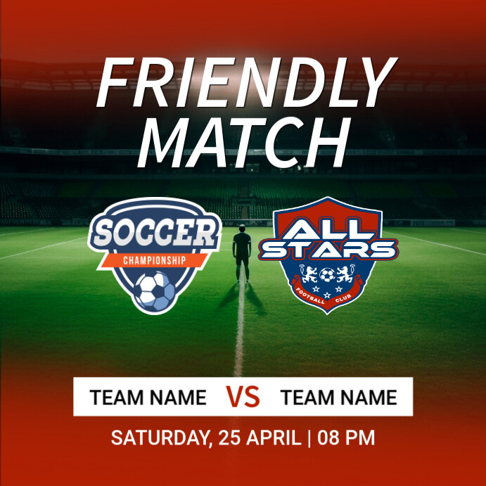 Red Maximalist Soccer Friendly Match Instagram Post template