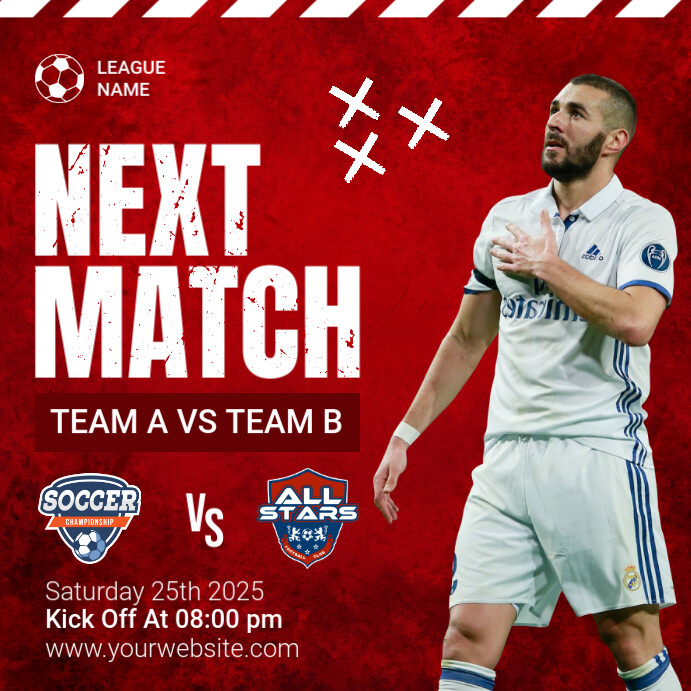 Red Maximalist Soccer Next Match Instagram Post Template | PosterMyWall