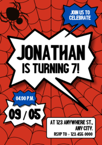 Red Maximalist Spider Man Birthday Invitation Card A2 template