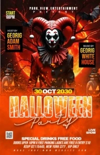 Red Maximalist Spooky Halloween Party Flyer Template Tabloid