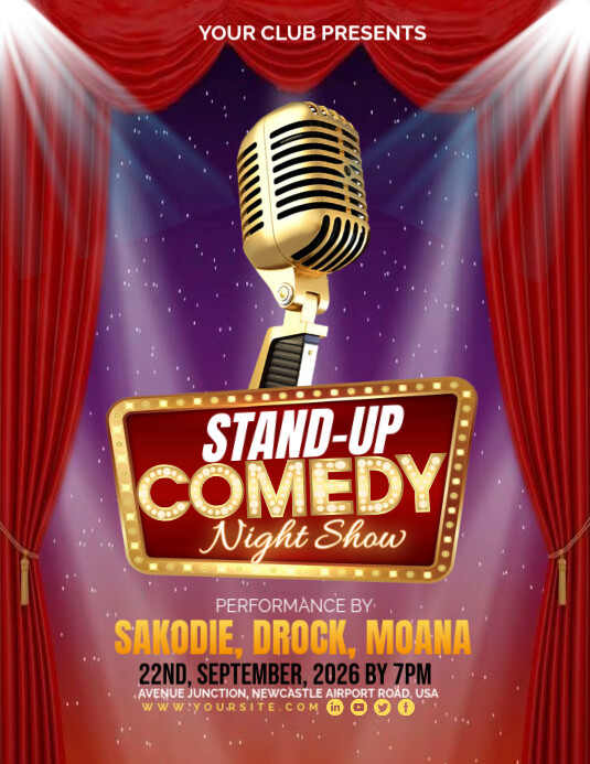 Red Maximalist Stand Up Comedy  Flyer (us Letter) template