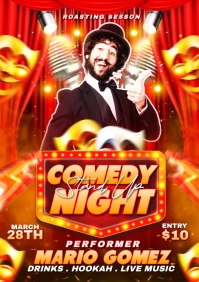 Red Maximalist Stand Up Comedy Flyer A5 template