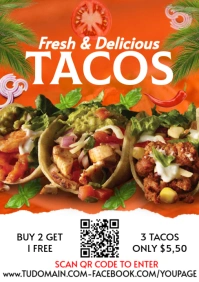 Red Maximalist Street Tacos - Steak Taco - Mexican Food A5 template