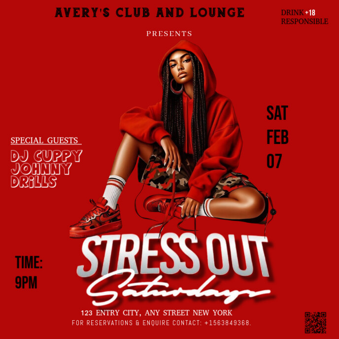 Red Maximalist Stress Out Saturday Party  Album Cover template