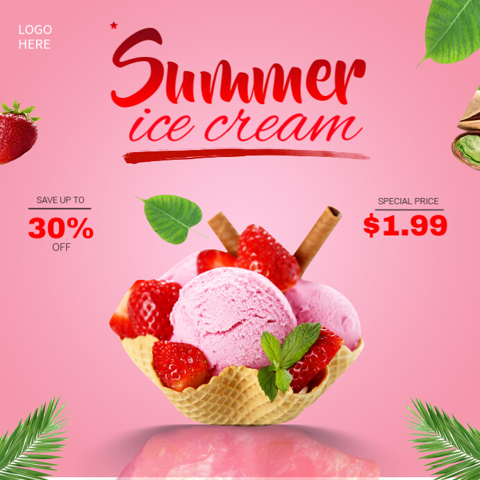 Red Maximalist Summer Ice Cream  Square (1:1) 方形(1:1) template