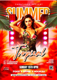 Red Maximalist Summer Tropical Dj Party Invitation A3 template