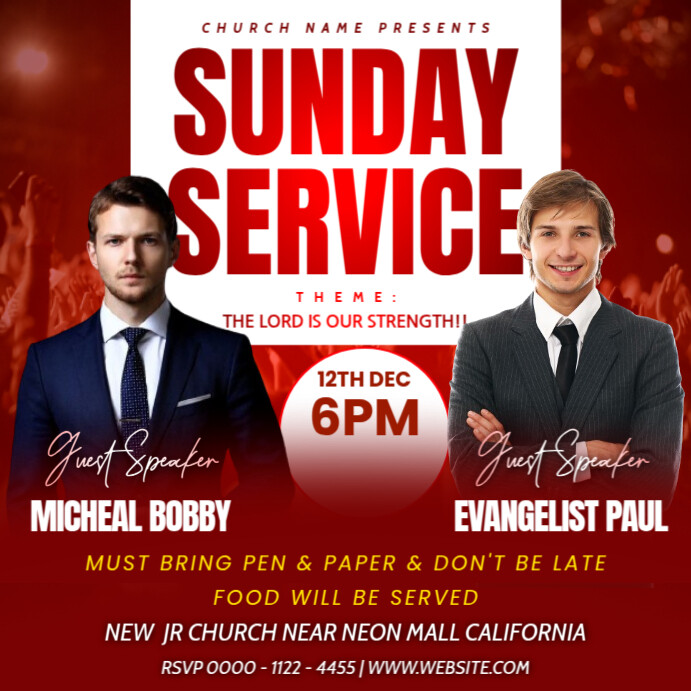 Copy of Red Maximalist Sunday Church Sevice Instagram Post | PosterMyWall