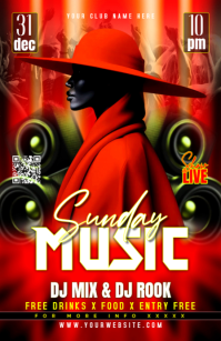 Red Maximalist Sunday Music Party Half Page Wide Media Página Ancho template