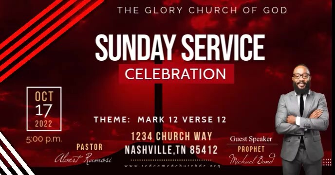 Red Maximalist Sunday Service  Facebook Event Cover Ikhava Yomcimbi WeFacebook template