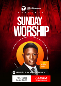 Red Maximalist Sunday Worship Flyer  A4 template