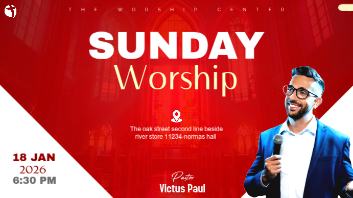 Red Maximalist Sunday Worship Youtube Thumbnail Template | PosterMyWall