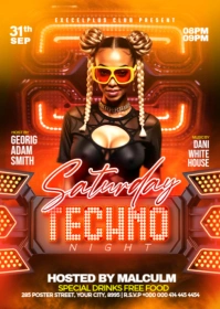 Red Maximalist Techno Night Party  Template A6
