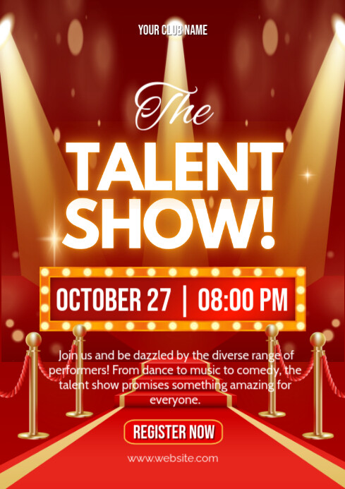 Red Maximalist The Talent Show Flyers  A4 template