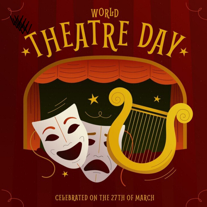 Red Maximalist Theatre Day Instagram Post Wpis na Instagrama template