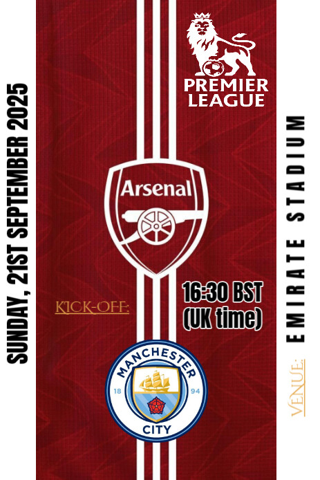 Red Maximalist This Image Is A Portrait-oriented Flyer For A Epl Match Between Arsenal And Mancheste Pinterest Graphic template