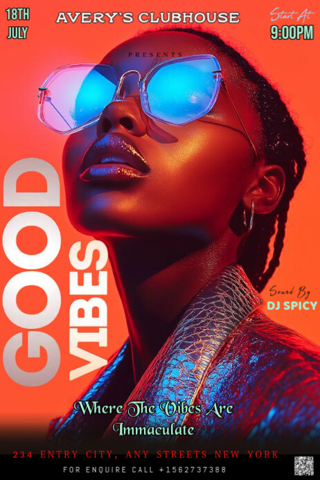 Red Maximalist This Image Is A Vibrant And Stylish Flyer For An Event Titled "good Vibes" Banner 4' template