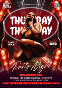 Red Maximalist Thursday Party Night  A4 template