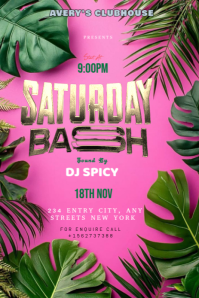Red Maximalist Tropical-themed Promotional Flyer Or Poster Design For A Saturday Night Party. Pinter Pinterest Graphic template