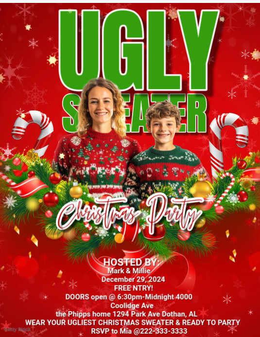 Copy of Red Maximalist Ugly Sweater Christmas Party Flyer (us Letter ...