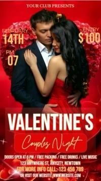 Red Maximalist Valentine's Couples Night  Digital Display (9:16) template