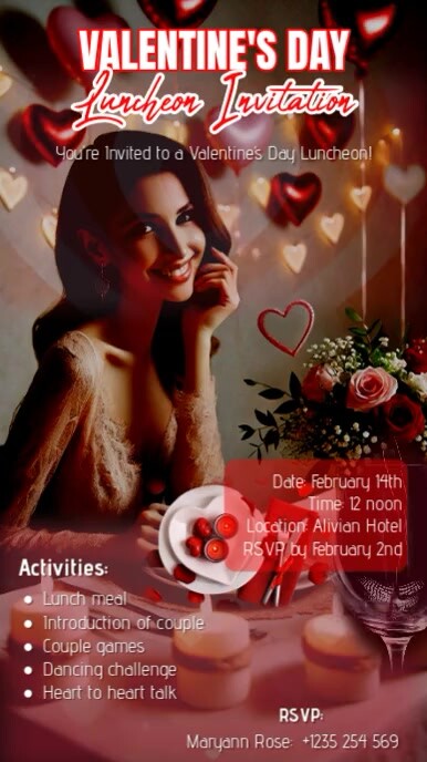 Red Maximalist Valentine's Day Luncheon Invitation Template Instagram Story