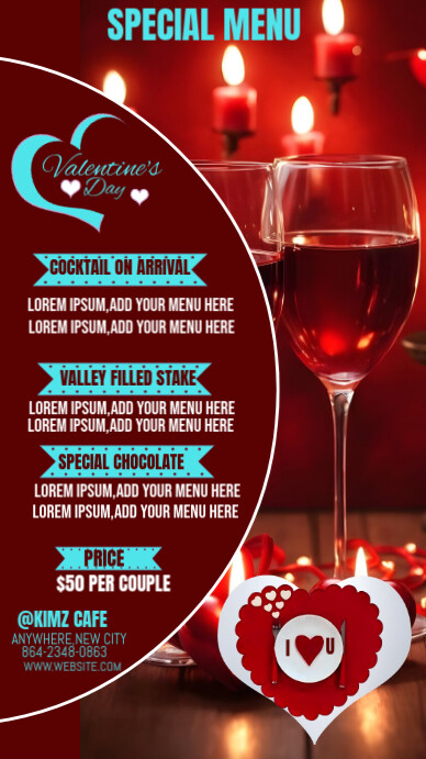 Red Maximalist Valentine's Day Menu  Instagram Story template