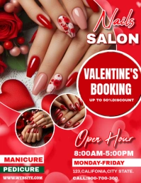 Red Maximalist Valentine's Day Nails Booking Template Flyer (us Letter)