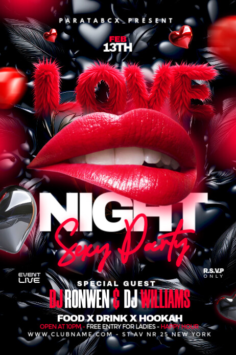 Red Maximalist Valentine's Day Night Party  Poster Plakkaat template