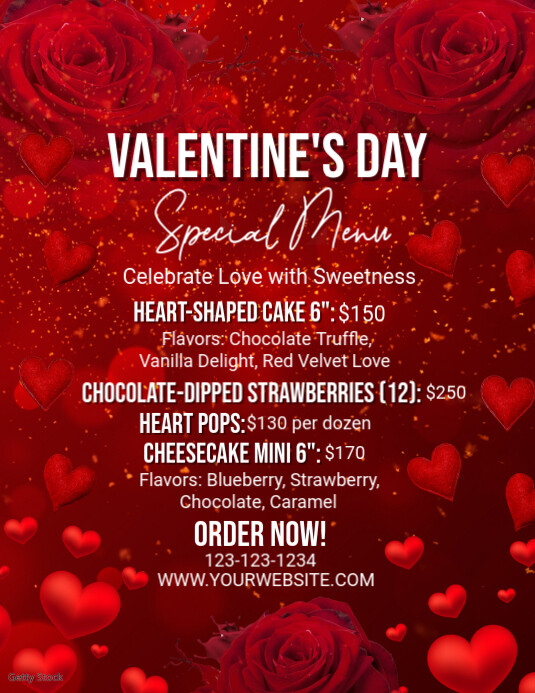Red Maximalist Valentine's Day  Special Menu  Flyer (us Letter) template