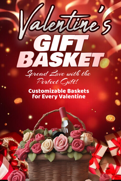 Red Maximalist Valentine's Gift Basket Poster Iphosta template