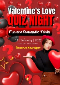 Red Maximalist Valentine's Love Quiz Night A2 template