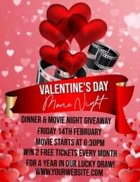 Red Maximalist Valentine's  Movie Night  Flyer (us Letter) template