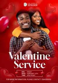 Red Maximalist Valentine’s Day Church Service Flyer Template A3