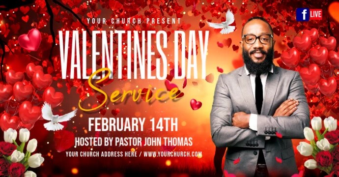 Red Maximalist Valentine's  Church Facebook Group Cover Photo template