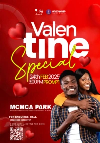 Red Maximalist Valentine Church Program  A4 template