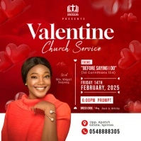 Red Maximalist Valentine Church Service Flyer Template Square (1:1)