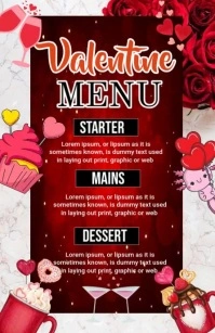 Red Maximalist Valentine Day Menu Half Page Wide template
