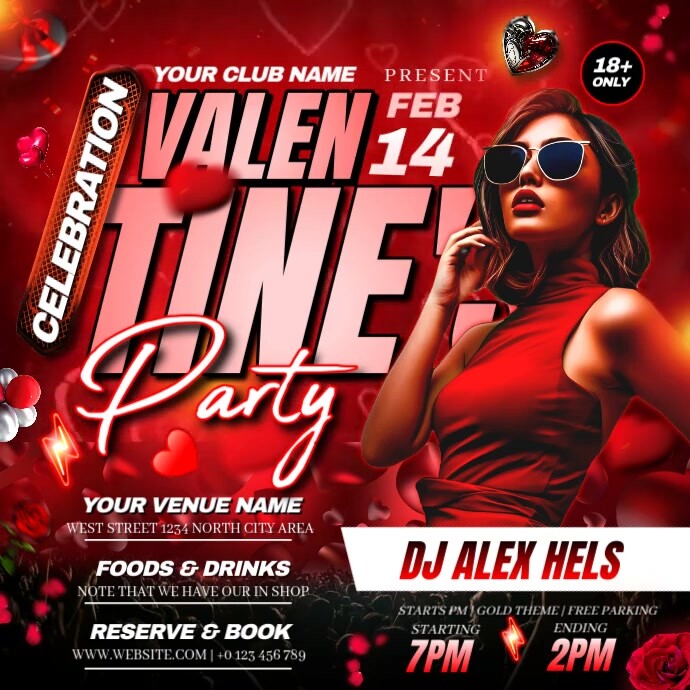 Red Maximalist Valentine Day Poster Square (1:1) 方形(1:1) template