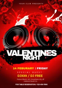 Red Maximalist Valentine Night Club Flyer  A5 template