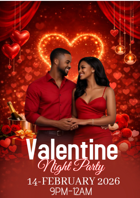Red Maximalist Valentine Night Party A4 Template | PosterMyWall