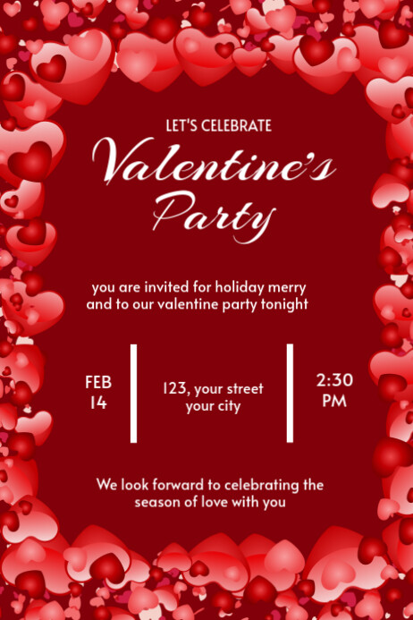 Red Maximalist Valentine Party Banner 4' × 6' template